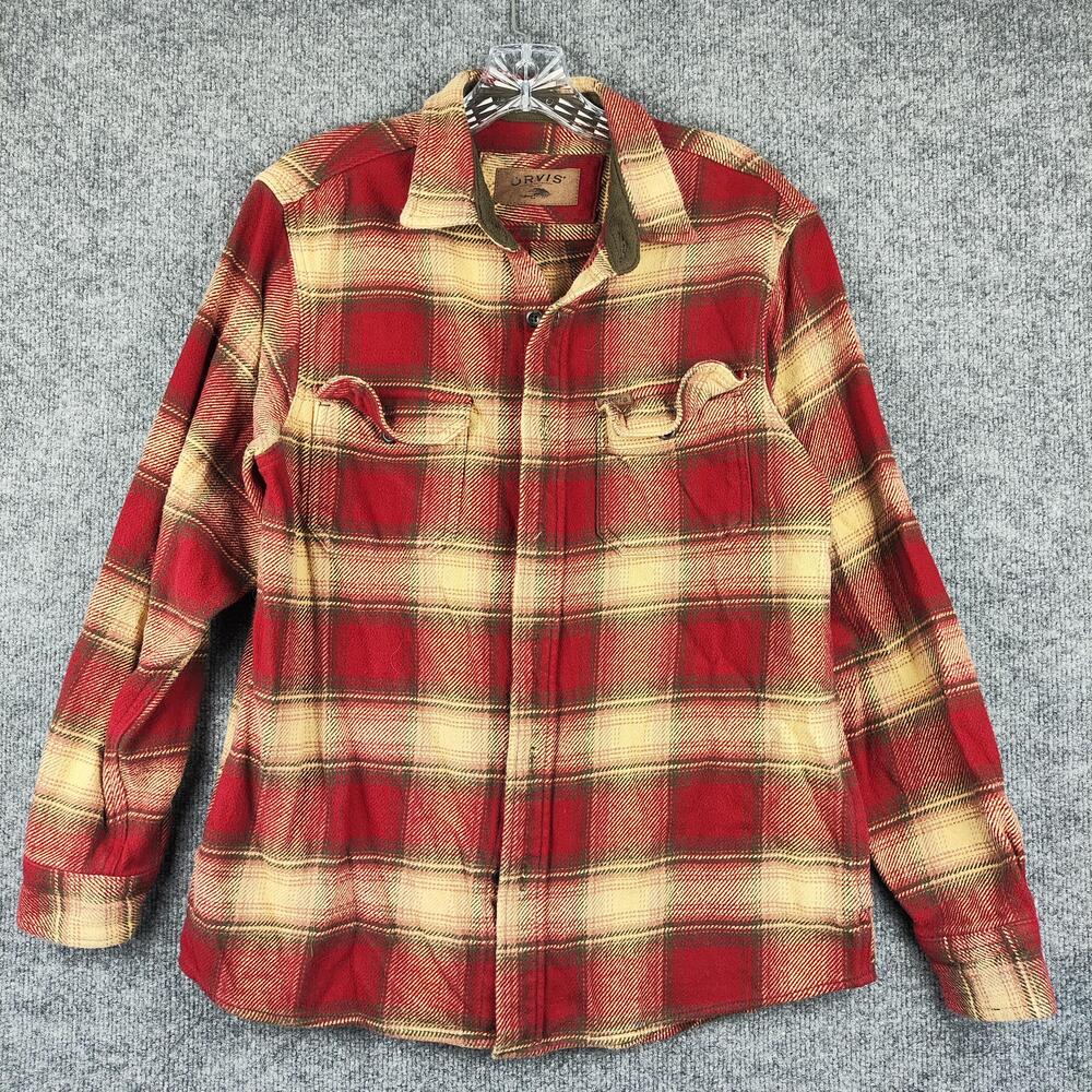 Orvis Shirt Jacket Mens Small Red Plaid Flannel Button Front Classic Collection